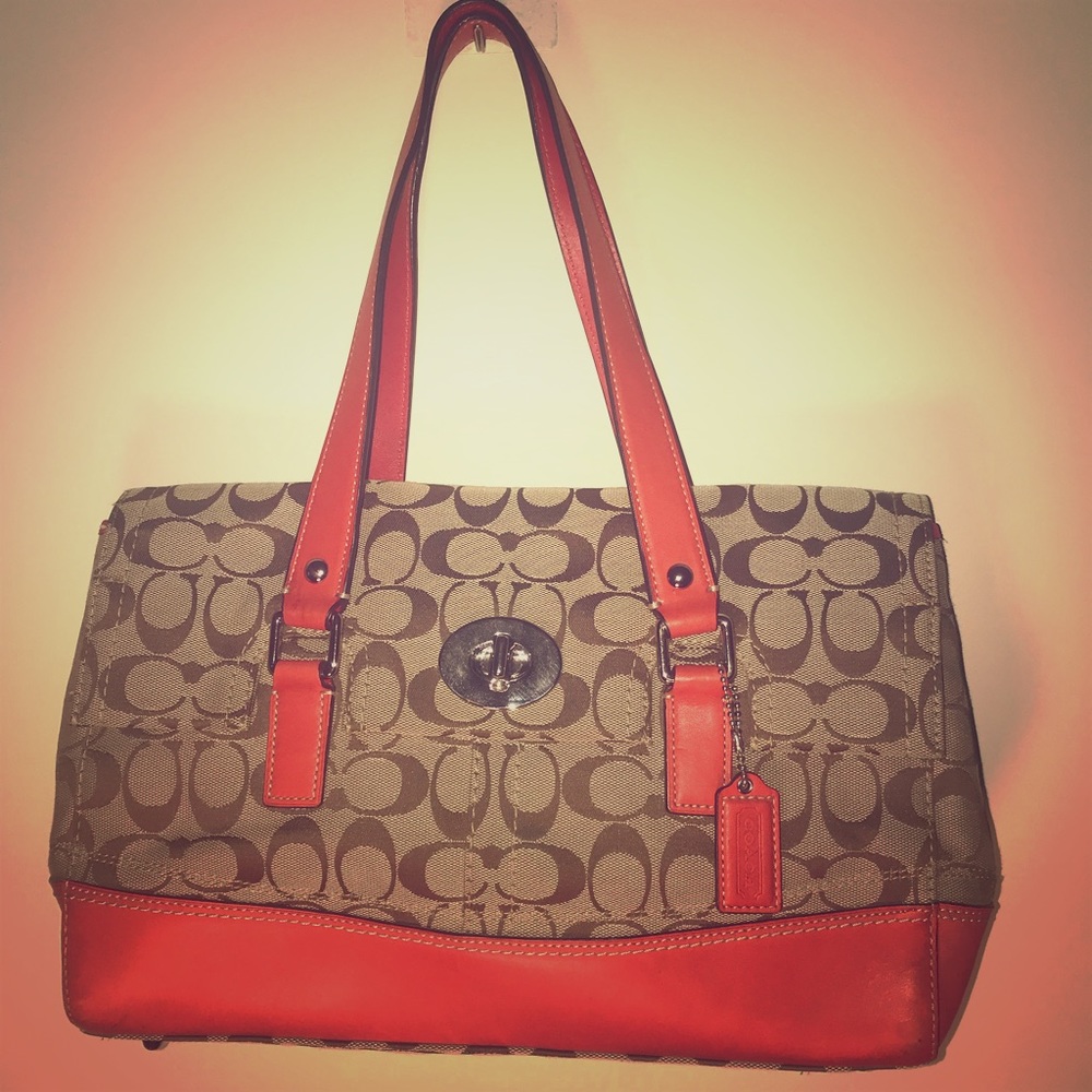 COACH signature logo bag with orange accents